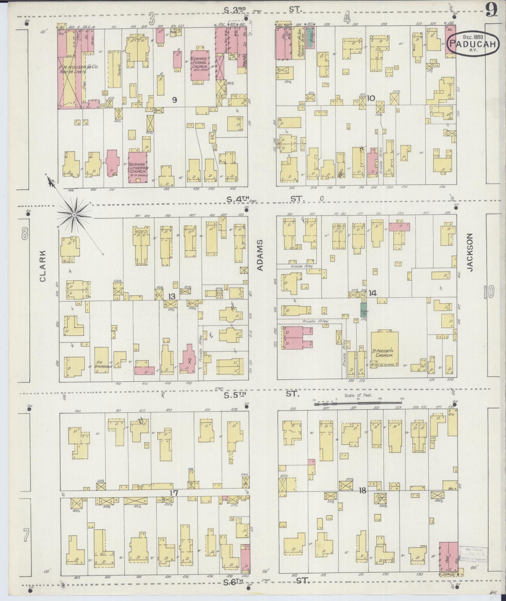 Sanborn Fire Insurance Map from Paducah, Mccraken County, Kentucky (1893), Sheet #0009 - Complete Map Set gallery image, historic Sanborn map, vintage wall art, Kentucky Kentucky