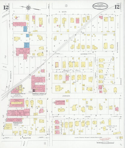 Sanborn Fire Insurance Map from Edwardsville, Madison County, Illinois (1930), Sheet #0012 - Historic Sanborn Fire Insurance Map Print, vintage old map wall art, antique decor, genealogy gift, Illinois Illinois map