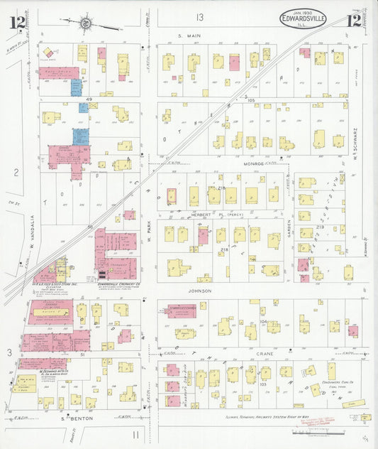 Sanborn Fire Insurance Map from Edwardsville, Madison County, Illinois (1930), Sheet #0012 - Historic Sanborn Fire Insurance Map Print, vintage old map wall art, antique decor, genealogy gift, Illinois Illinois map