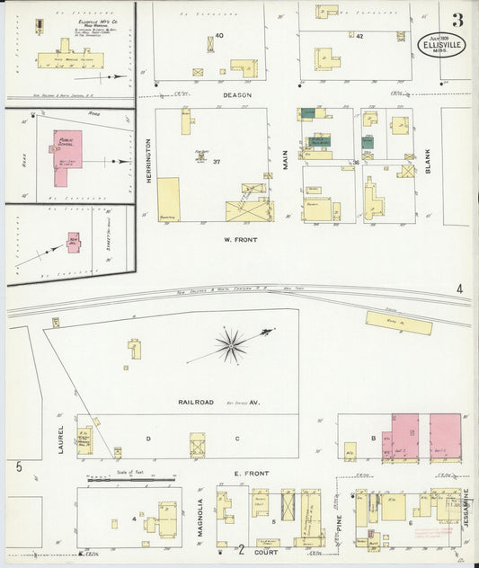 Sanborn Fire Insurance Map from Ellisville, Jones County, Mississippi (1909), Sheet #0003 - Historic Sanborn Fire Insurance Map Print, vintage old map wall art, antique decor, genealogy gift, Mississippi Mississippi map