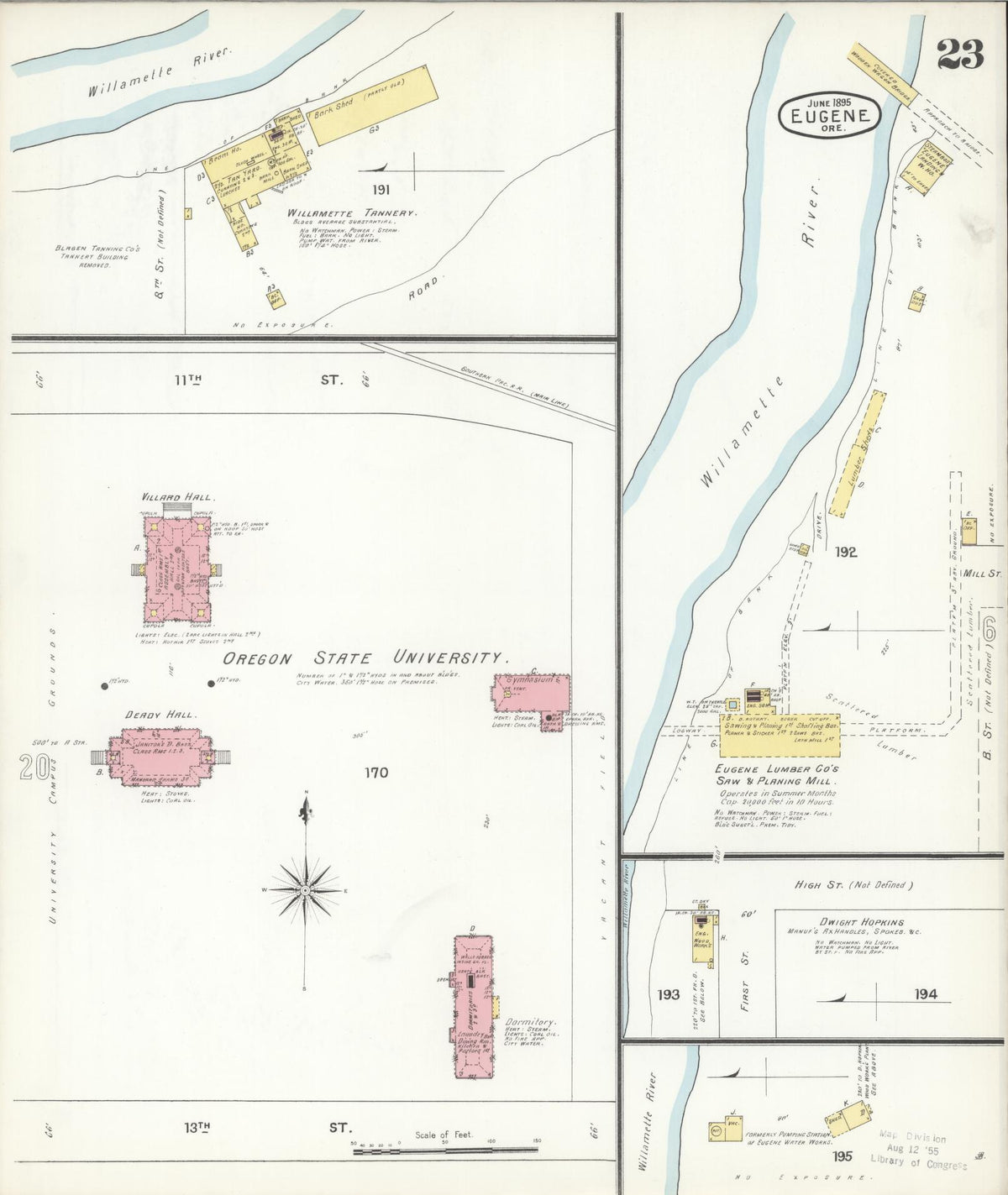 Sanborn Fire Insurance Map from Eugene, Lane County, Oregon (1896), Sheet #0023 - Historic Sanborn Fire Insurance Map Print, vintage old map wall art, antique decor, genealogy gift, Oregon Oregon map