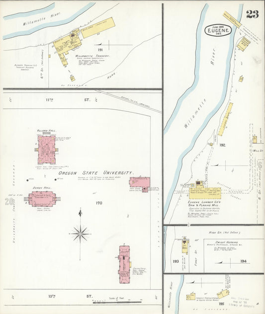 Sanborn Fire Insurance Map from Eugene, Lane County, Oregon (1896), Sheet #0023 - Historic Sanborn Fire Insurance Map Print, vintage old map wall art, antique decor, genealogy gift, Oregon Oregon map