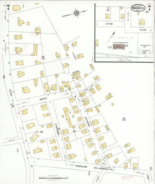 Sanborn Fire Insurance Map from Warwick, Orange County, New York (1923), Sheet #0007 - Historic Sanborn Fire Insurance Map Print, vintage old map wall art, antique decor, genealogy gift, New York New York map