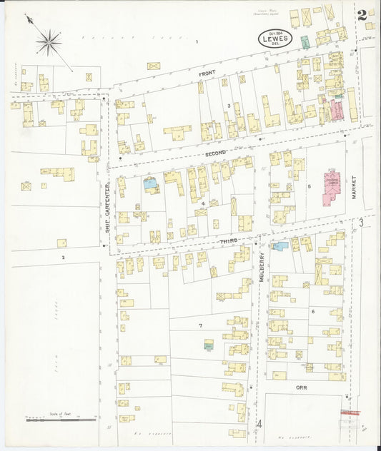 Sanborn Fire Insurance Map from Lewes, Sussex County, Delaware (1904), Sheet #0002 - Historic Sanborn Fire Insurance Map Print, vintage old map wall art, antique decor, genealogy gift, Delaware Delaware map
