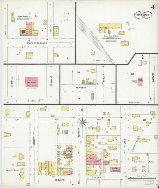 Sanborn Fire Insurance Map from Crown Point, Lake County, Indiana (1899), Sheet #0004 - Historic Sanborn Fire Insurance Map Print, vintage old map wall art, antique decor, genealogy gift, Indiana Indiana map