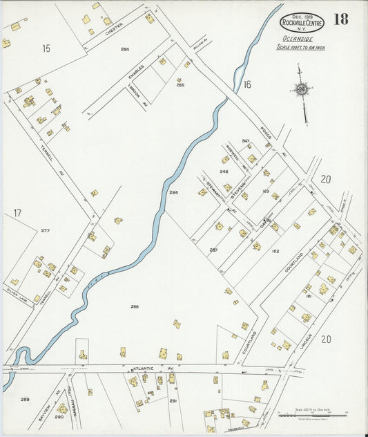 Sanborn Fire Insurance Map from Rockville Centre, Nassau County, New York (1919), Sheet #0018 - Historic Sanborn Fire Insurance Map Print, vintage old map wall art, antique decor, genealogy gift, New York New York map