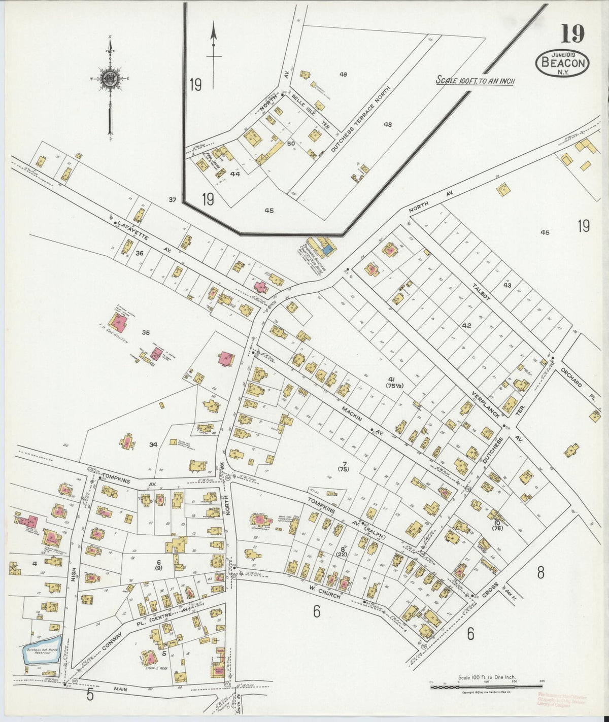 Sanborn Fire Insurance Map from Beacon, Dutchess County, New York (1919), Sheet #0019 - Historic Sanborn Fire Insurance Map Print, vintage old map wall art, antique decor, genealogy gift, New York New York map