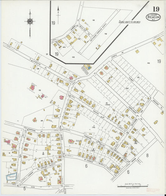 Sanborn Fire Insurance Map from Beacon, Dutchess County, New York (1919), Sheet #0019 - Historic Sanborn Fire Insurance Map Print, vintage old map wall art, antique decor, genealogy gift, New York New York map