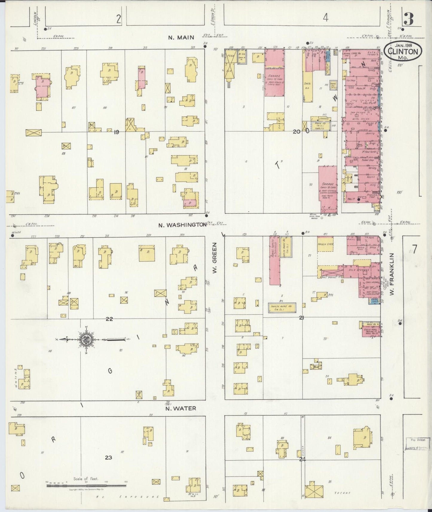 Sanborn Fire Insurance Map from Clinton, Henry County, Missouri (1918), Sheet #0003 - Complete Map Set gallery image, historic Sanborn map, vintage wall art, Missouri Missouri
