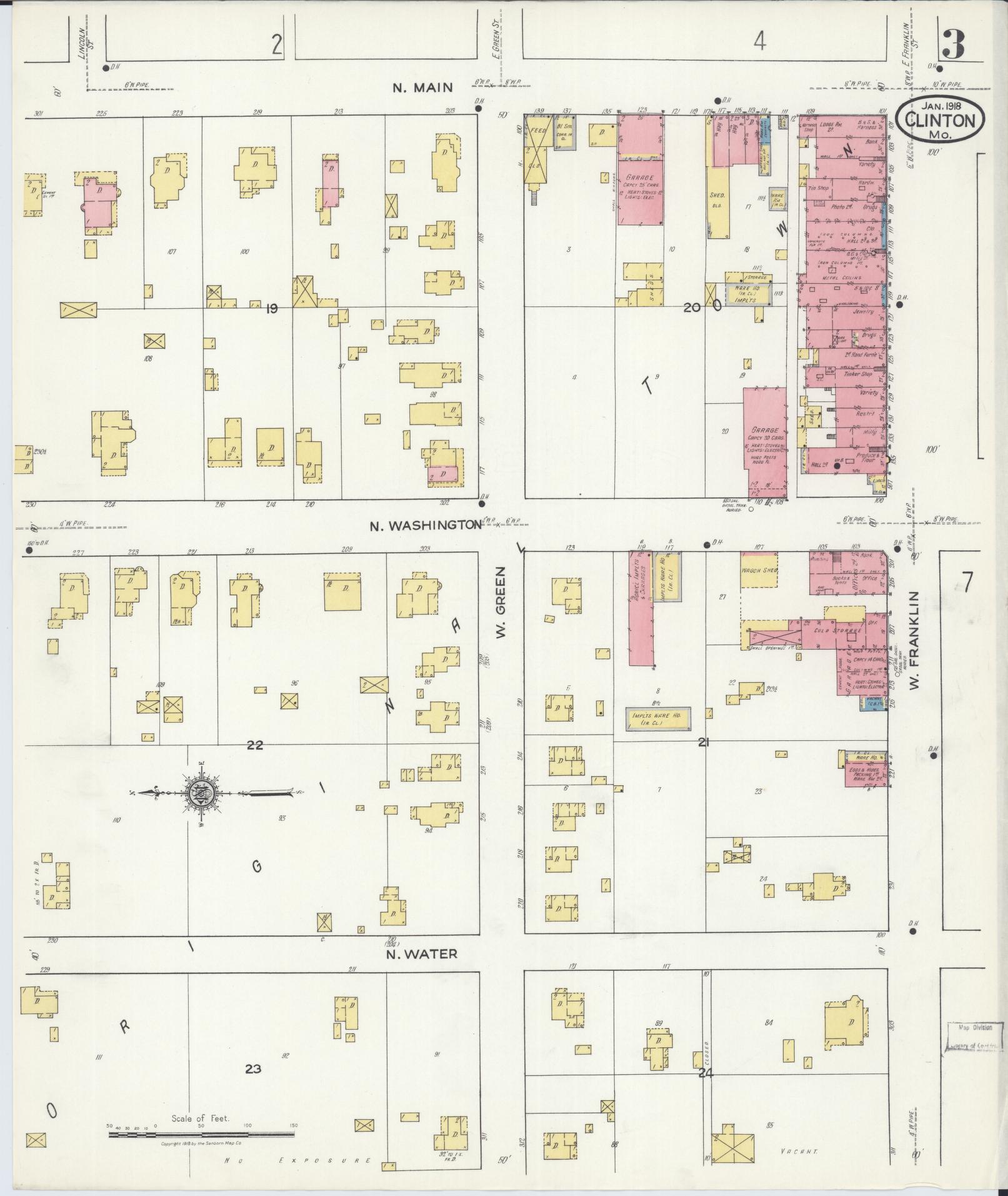 Sanborn Fire Insurance Map from Clinton, Henry County, Missouri (1918), Sheet #0003 - Complete Map Set gallery image, historic Sanborn map, vintage wall art, Missouri Missouri