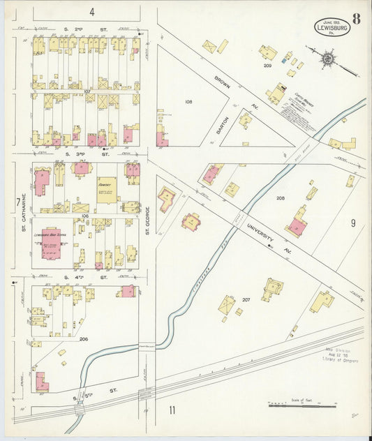 Sanborn Fire Insurance Map from Lewisburg, Union County, Pennsylvania (1913), Sheet #0008 - Historic Sanborn Fire Insurance Map Print, vintage old map wall art, antique decor, genealogy gift, Pennsylvania Pennsylvania map
