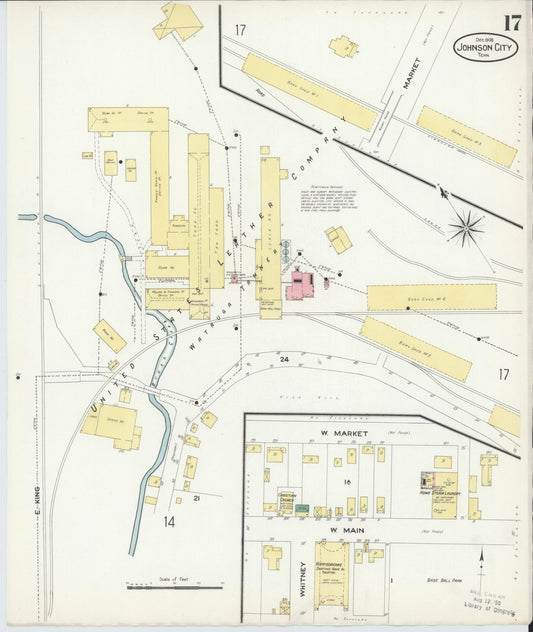 Sanborn Fire Insurance Map from Johnson City, Washington County, Tennessee (1908), Sheet #0017 - Historic Sanborn Fire Insurance Map Print, vintage old map wall art, antique decor, genealogy gift, Tennessee Tennessee map