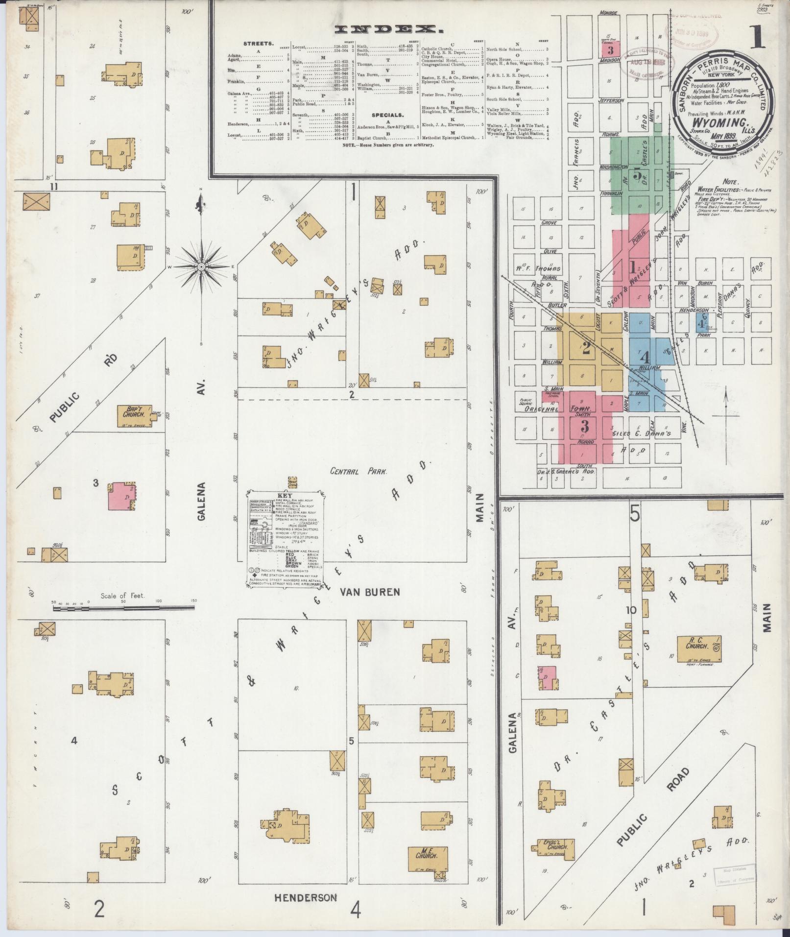 Sanborn Fire Insurance Map from Wyoming, Stark County, Illinois (1899), Sheet #0001 - Complete Map Set gallery image, historic Sanborn map, vintage wall art, Illinois Illinois