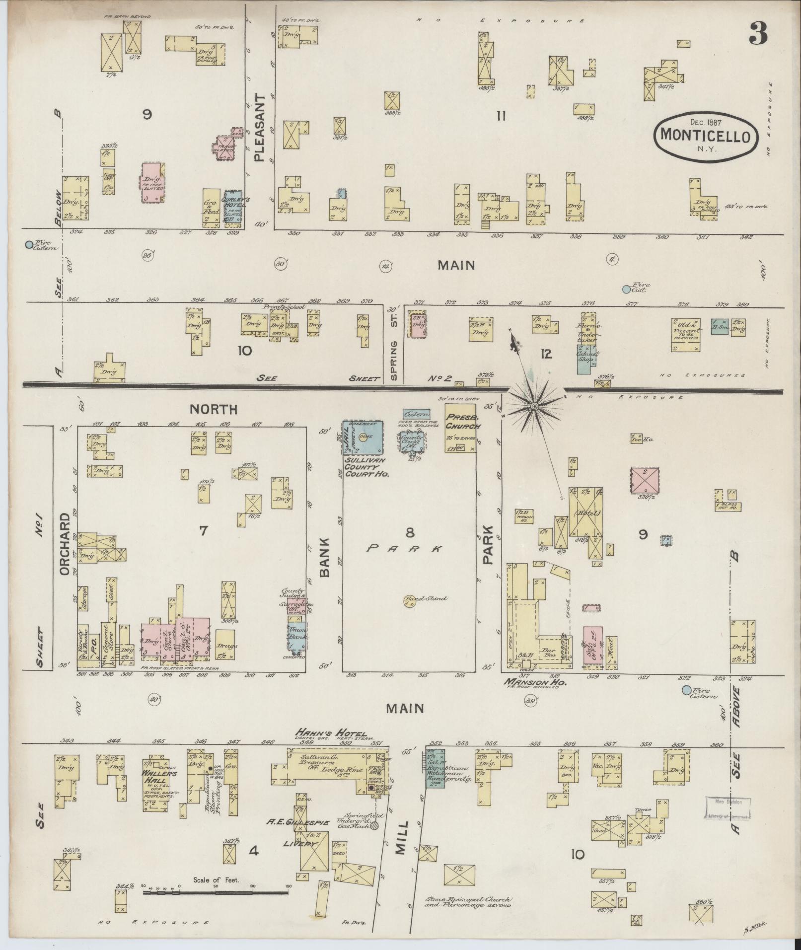 Sanborn Fire Insurance Map from Monticello, Sullivan County, New York (1887), Sheet #0003 - Complete Map Set gallery image, historic Sanborn map, vintage wall art, New York New York