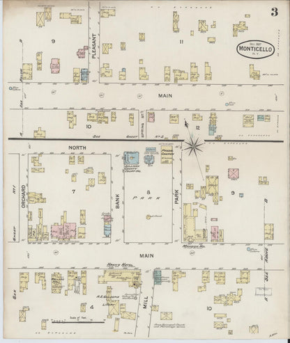 Sanborn Fire Insurance Map from Monticello, Sullivan County, New York (1887), Sheet #0003 - Complete Map Set gallery image, historic Sanborn map, vintage wall art, New York New York