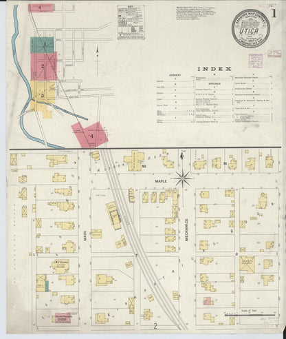 Sanborn Fire Insurance Map from Utica, Licking County, Ohio (1907), Sheet #0001 - Historic Sanborn Fire Insurance Map Print, vintage old map wall art, antique decor, genealogy gift, Ohio Ohio map