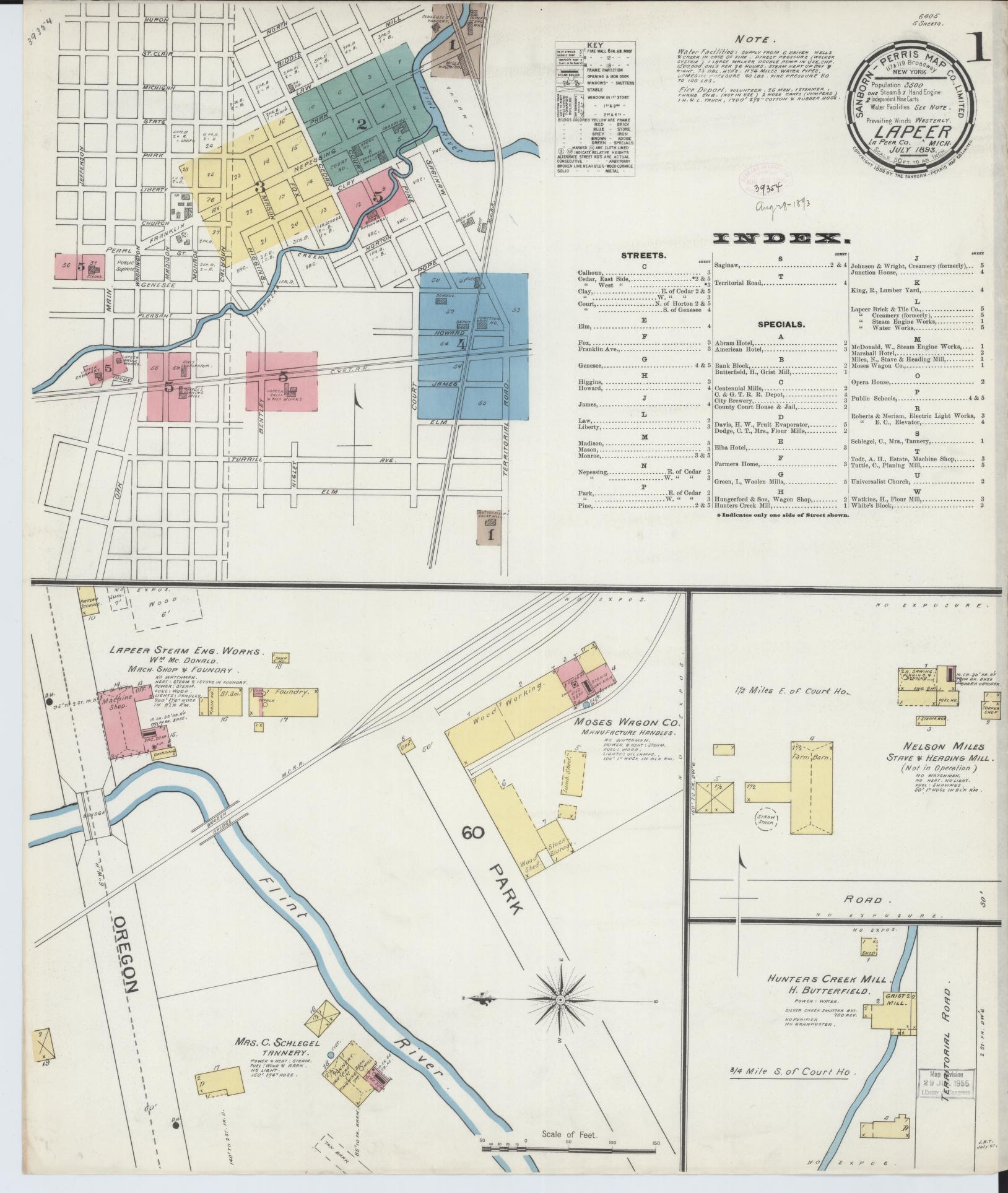 Sanborn Fire Insurance Map from Lapeer, Lapeer County, Michigan (1893), Sheet #0001 - Complete Map Set gallery image, historic Sanborn map, vintage wall art, Michigan Michigan