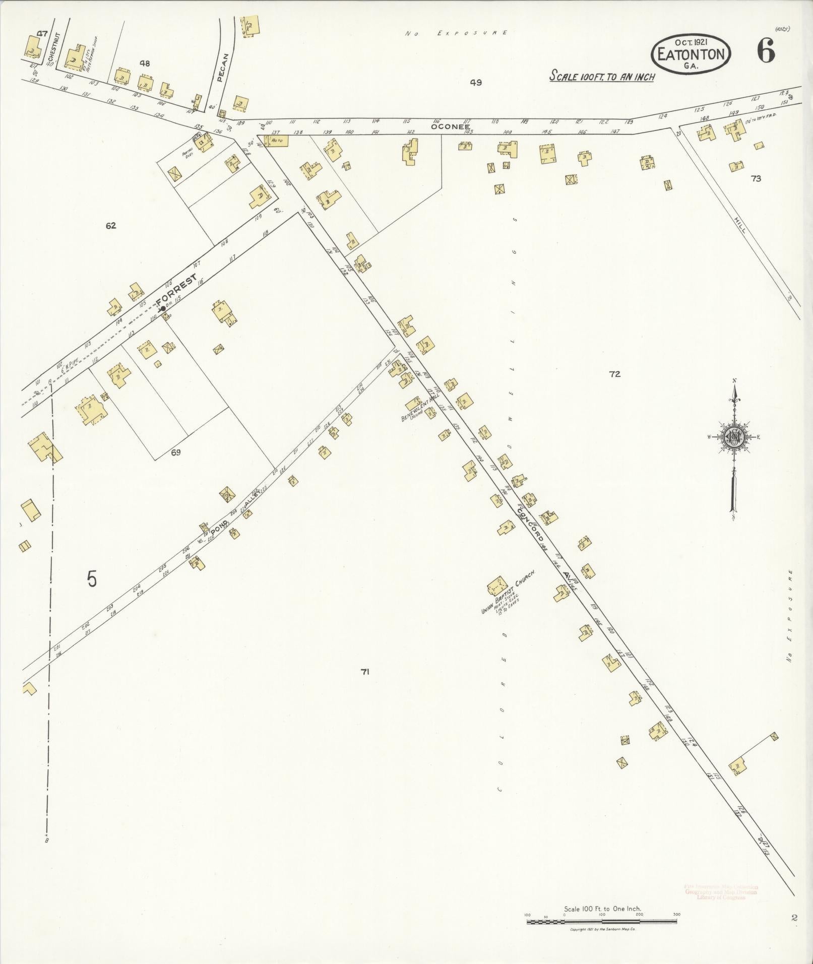 Sanborn Fire Insurance Map from Eatonton, Putnam County, Georgia (1921), Sheet #0006 - Complete Map Set gallery image, historic Sanborn map, vintage wall art, Georgia Georgia