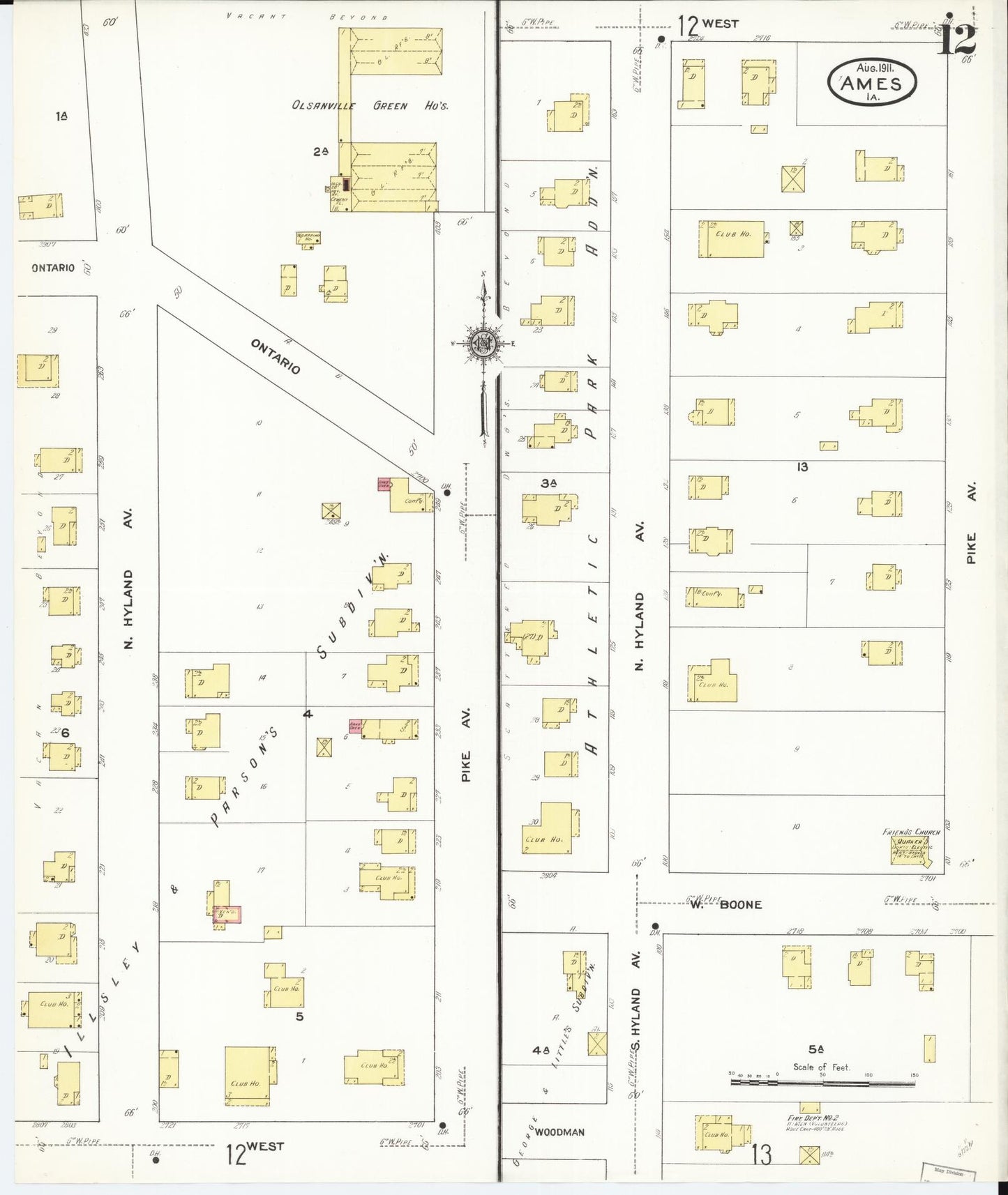 Sanborn Fire Insurance Map from Ames, Story County, Iowa (1911), Sheet #0012 - Historic Sanborn Fire Insurance Map Print