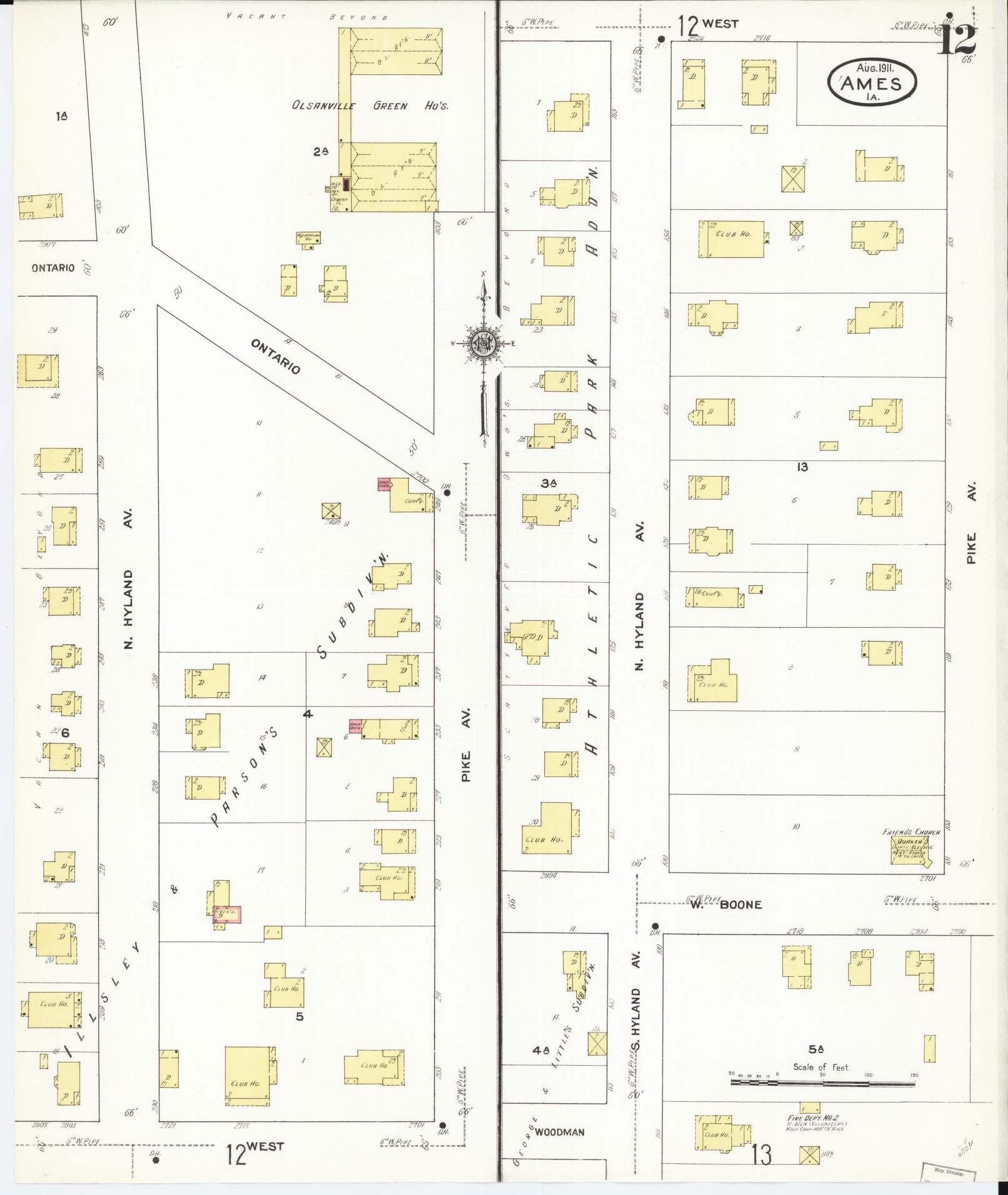 Sanborn Fire Insurance Map from Ames, Story County, Iowa (1911), Sheet #0012 - Historic Sanborn Fire Insurance Map Print