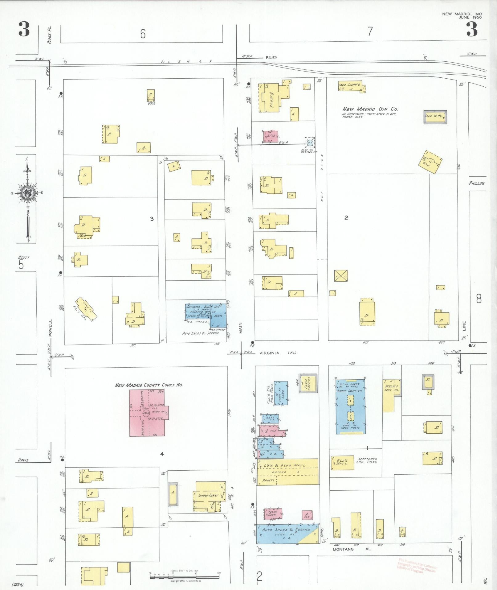 Sanborn Fire Insurance Map from New Madrid, New Madrid County, Missouri (1950), Sheet #0003 - Historic Sanborn Fire Insurance Map Print, vintage old map wall art, antique decor, genealogy gift, Missouri Missouri map