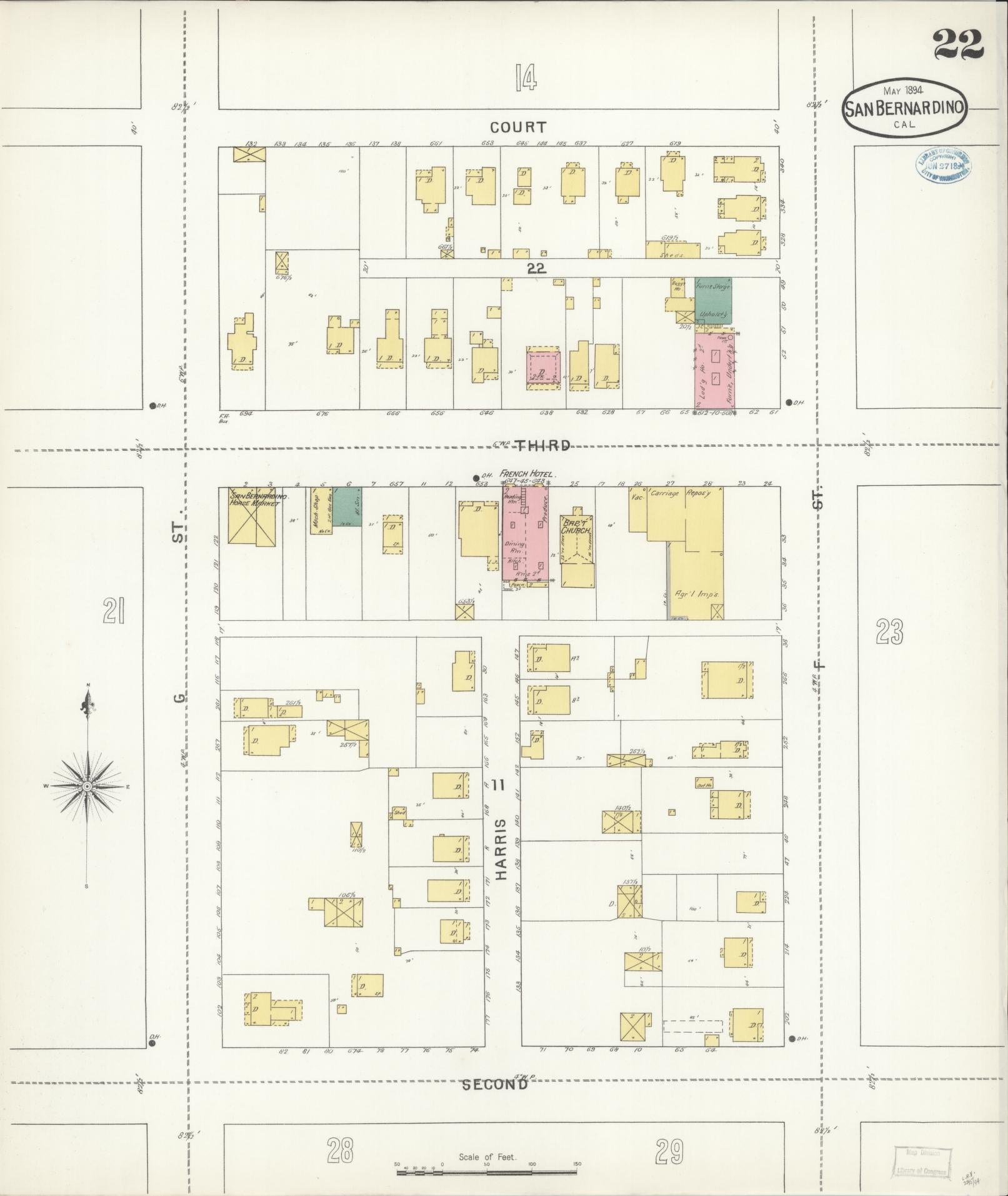 Sanborn Fire Insurance Map from San Bernardino, San Bernardino County, California (1894), Sheet #0022 - Complete Map Set gallery image, historic Sanborn map, vintage wall art, California California