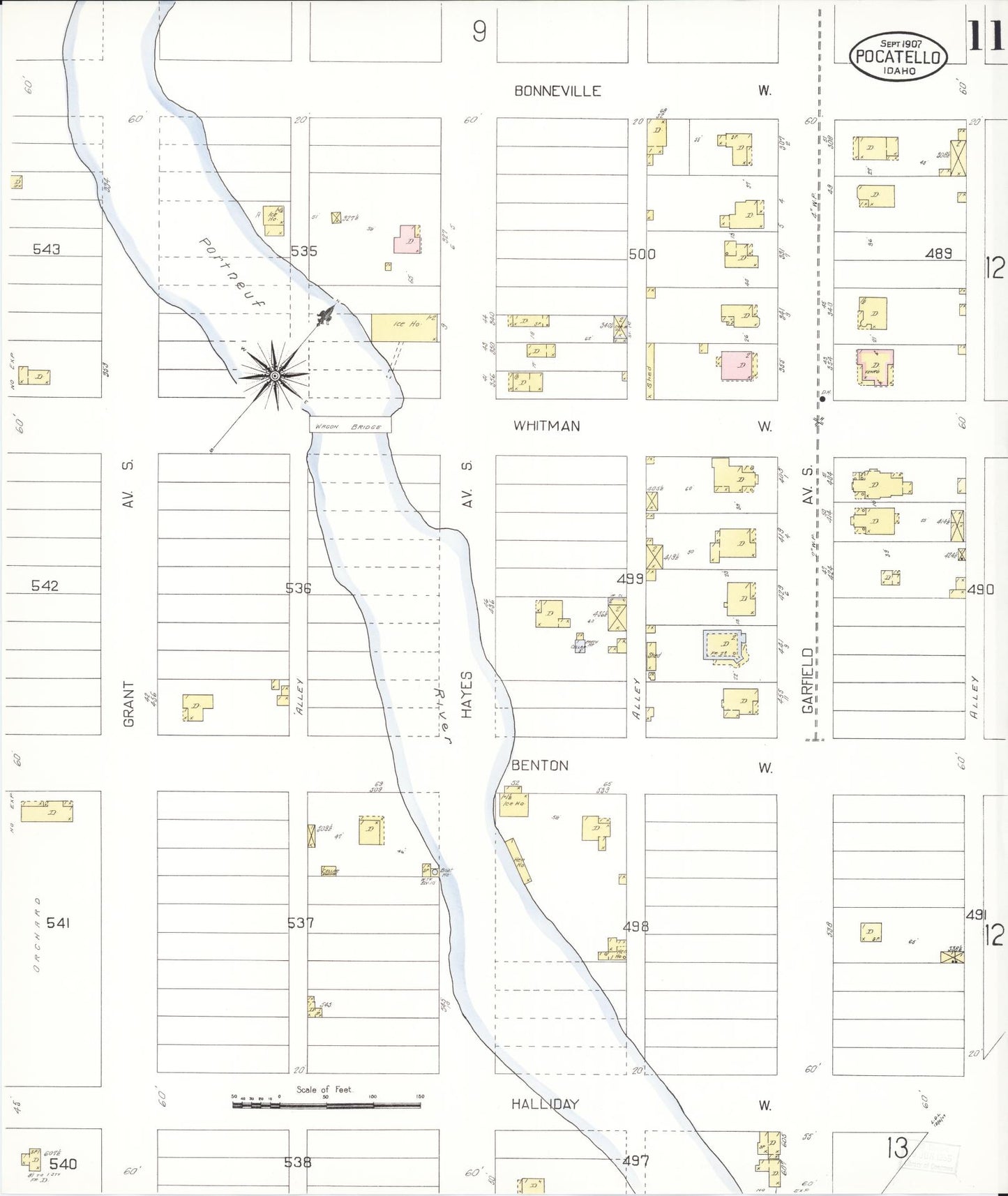 Sanborn Fire Insurance Map from Pocatello, Bannock County, Idaho (1907), Sheet #0011 - Complete Map Set gallery image, historic Sanborn map, vintage wall art, Idaho Idaho