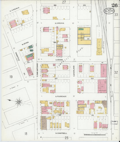 Sanborn Fire Insurance Map from El Paso, El Paso County, Texas (1905), Sheet #0026 - Complete Map Set gallery image, historic Sanborn map, vintage wall art, Texas Texas