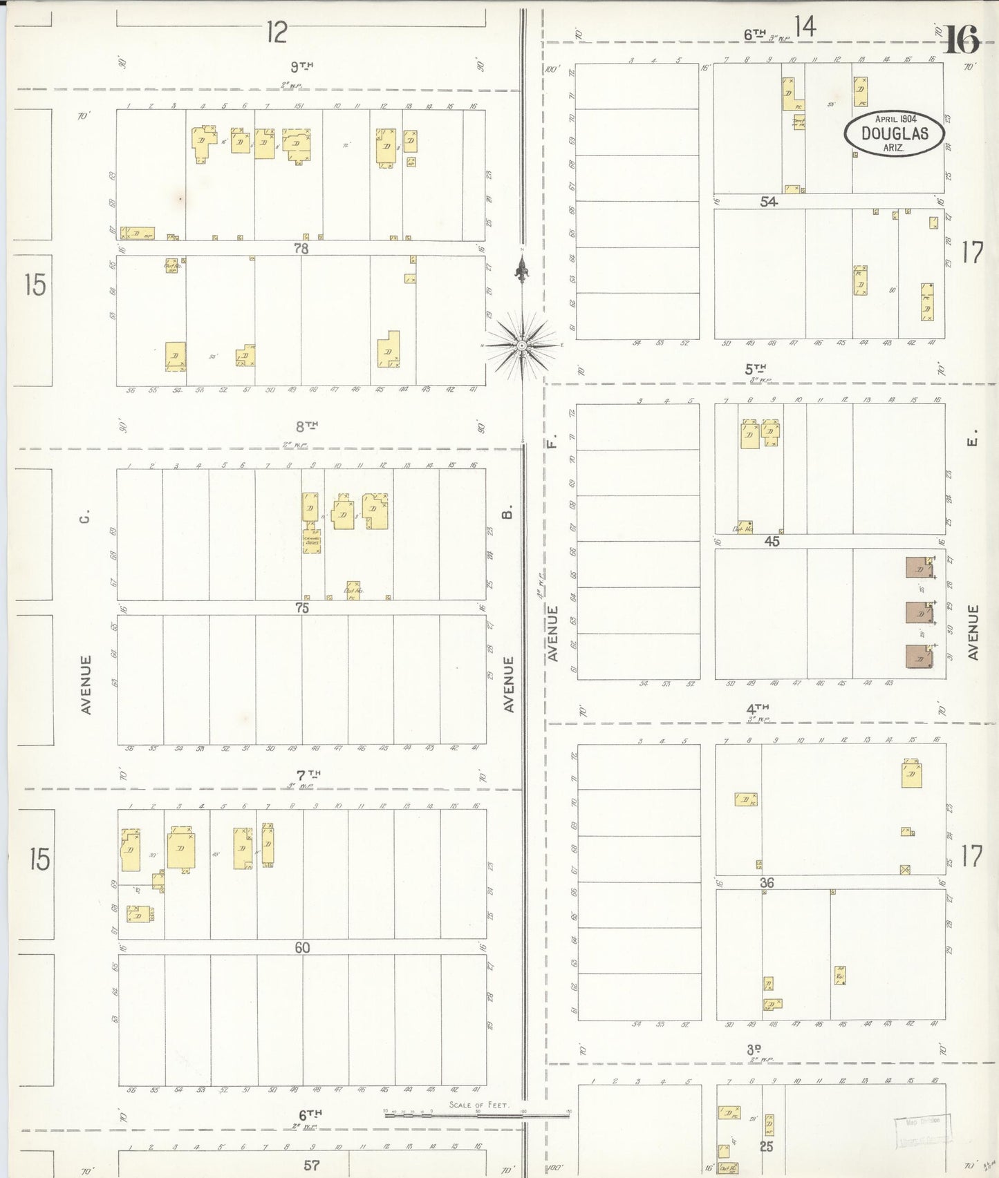 Sanborn Fire Insurance Map from Douglas, Cochise County, Arizona (1904), Sheet #0016 - Complete Map Set gallery image, historic Sanborn map, vintage wall art, Arizona Arizona