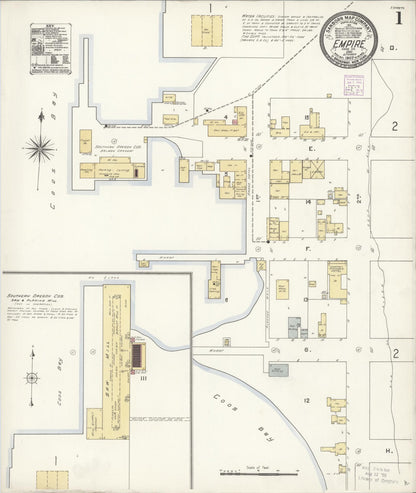 Sanborn Fire Insurance Map from Empire, Coos County, Oregon (1907), Sheet #0001 - Complete Map Set gallery image, historic Sanborn map, vintage wall art, Oregon Oregon