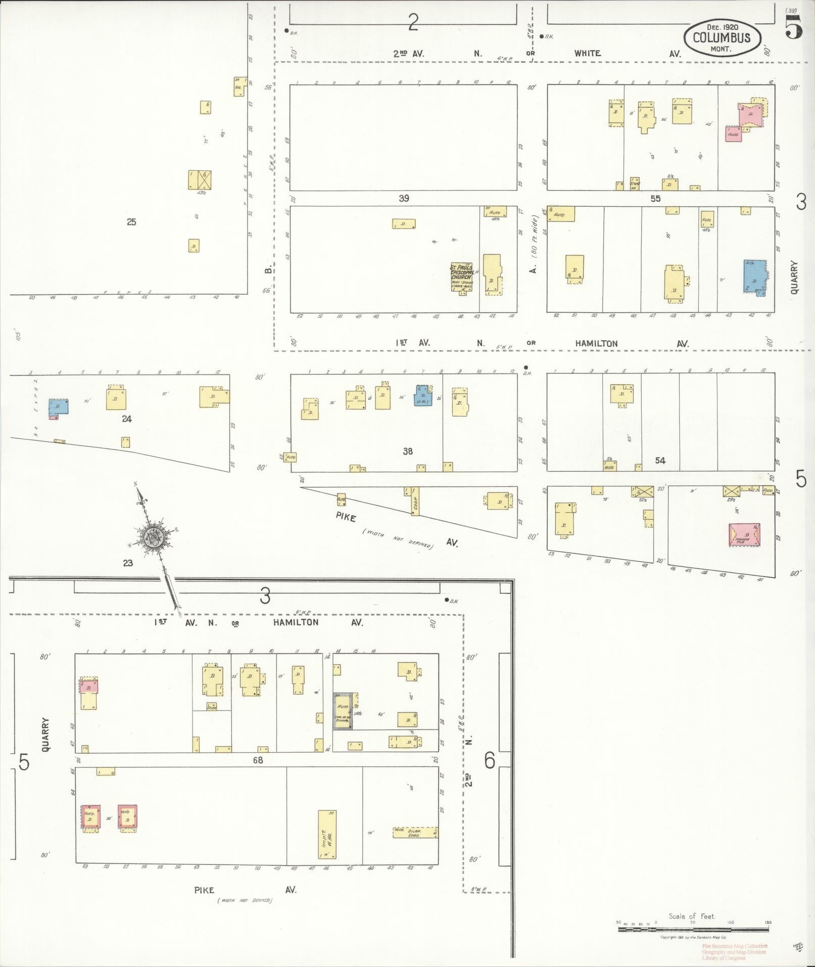Sanborn Fire Insurance Map from Columbus, Stillwater County, Montana (1920), Sheet #0005 - Complete Map Set gallery image, historic Sanborn map, vintage wall art, Montana Montana