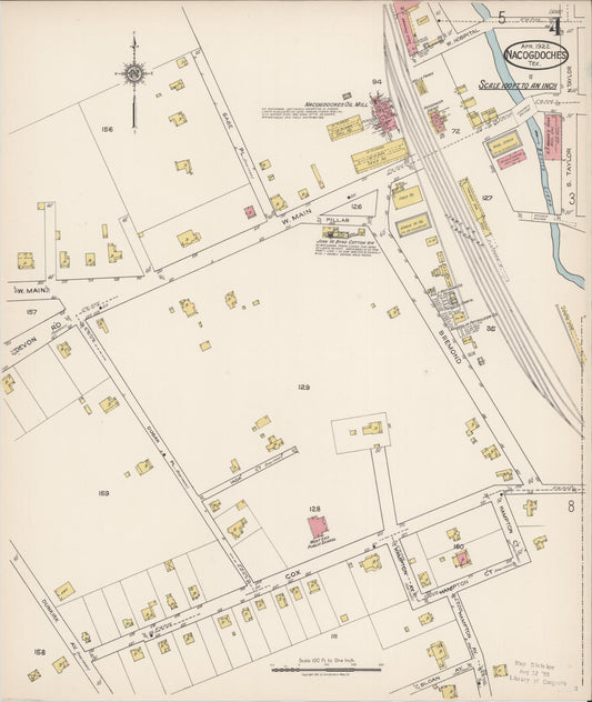 Sanborn Fire Insurance Map from Nacogdoches, Nacogdoches County, Texas (1922), Sheet #0004 - Historic Sanborn Fire Insurance Map Print, vintage old map wall art, antique decor, genealogy gift, Texas Texas map