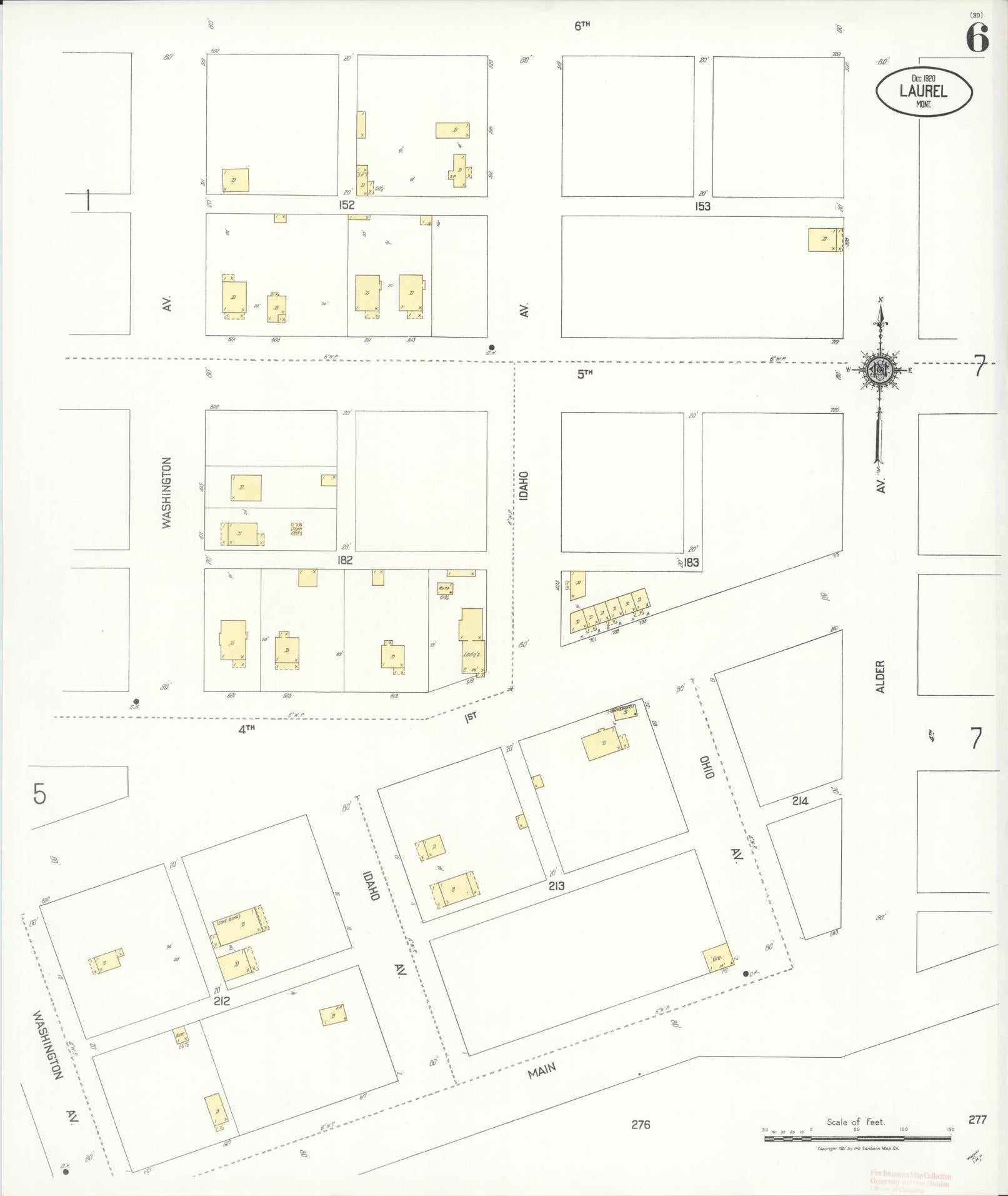 Sanborn Fire Insurance Map from Laurel, Yellowstone County, Montana (1920), Sheet #0006 - Complete Map Set gallery image, historic Sanborn map, vintage wall art, Montana Montana