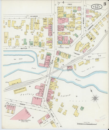 Sanborn Fire Insurance Map from Saco, York County, Maine (1896), Sheet #0003 - Complete Map Set gallery image, historic Sanborn map, vintage wall art, Maine Maine
