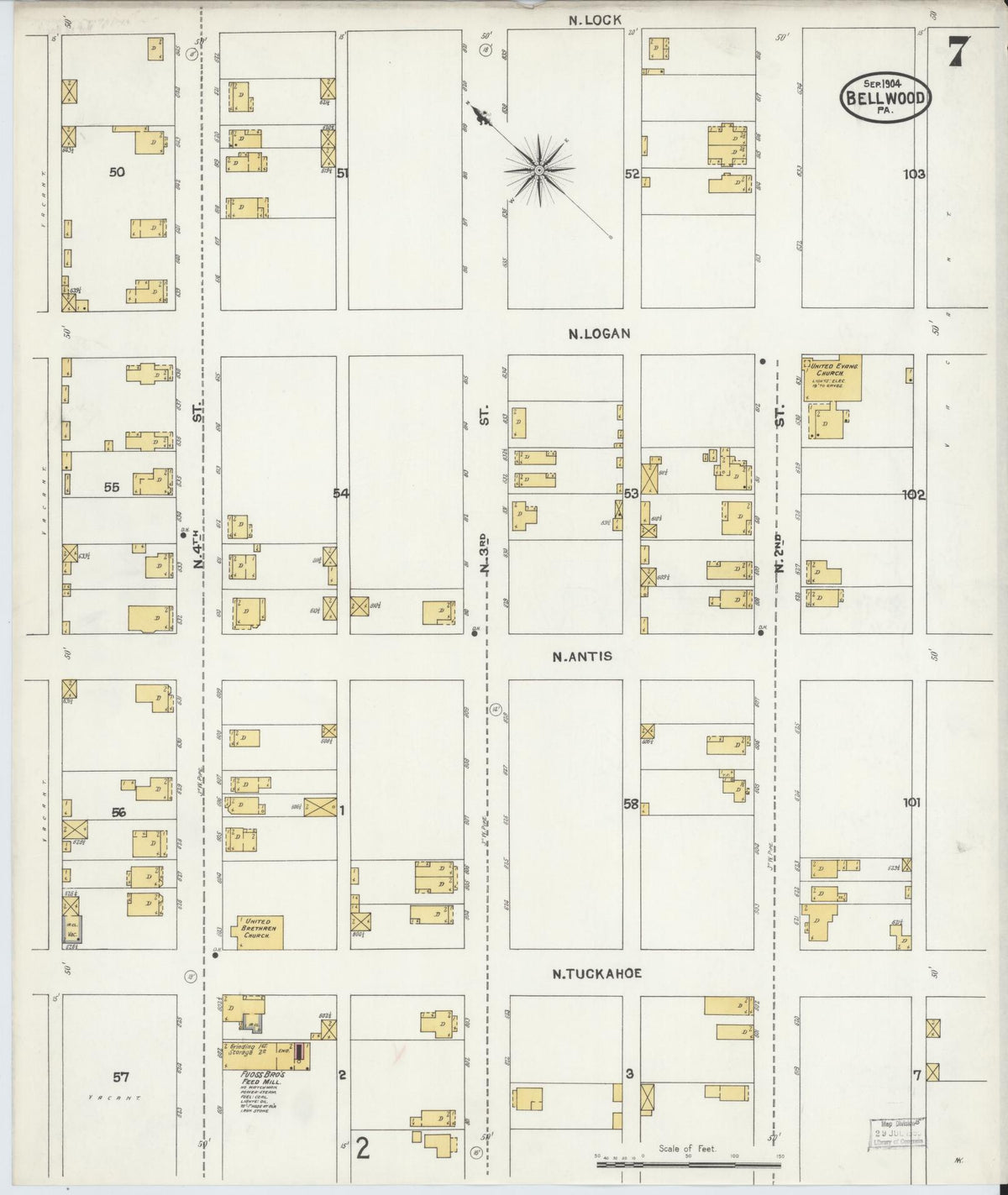 Sanborn Fire Insurance Map from Bellwood, Blair County, Pennsylvania (1904), Sheet #0007 - Complete Map Set gallery image, historic Sanborn map, vintage wall art, Pennsylvania Pennsylvania
