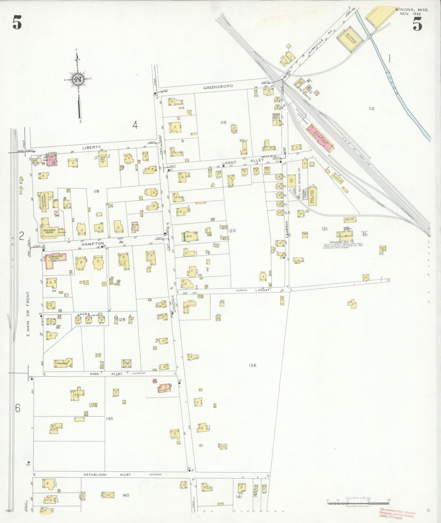 Sanborn Fire Insurance Map from Winona, Montgomery County, Mississippi (1932), Sheet #0005 - Complete Map Set gallery image, historic Sanborn map, vintage wall art, Mississippi Mississippi