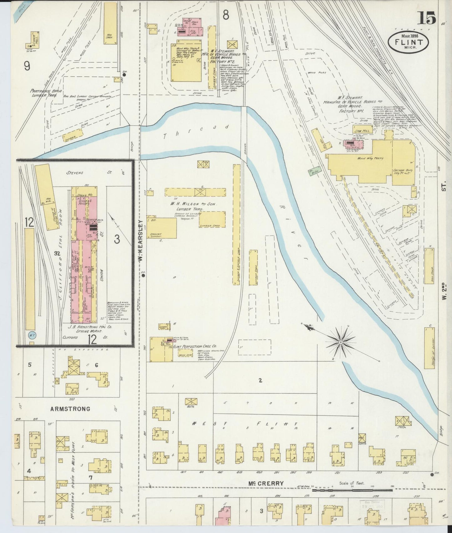 Sanborn Fire Insurance Map from Flint, Genesee County, Michigan (1898), Sheet #0015 - Historic Sanborn Fire Insurance Map Print, vintage old map wall art, antique decor, genealogy gift, Michigan Michigan map
