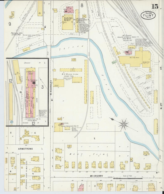 Sanborn Fire Insurance Map from Flint, Genesee County, Michigan (1898), Sheet #0015 - Historic Sanborn Fire Insurance Map Print, vintage old map wall art, antique decor, genealogy gift, Michigan Michigan map
