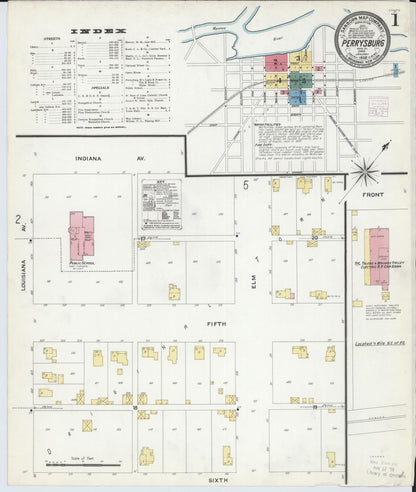 Sanborn Fire Insurance Map from Perrysburg, Wood County, Ohio (1908), Sheet #0001 - Historic Sanborn Fire Insurance Map Print, vintage old map wall art, antique decor, genealogy gift, Ohio Ohio map