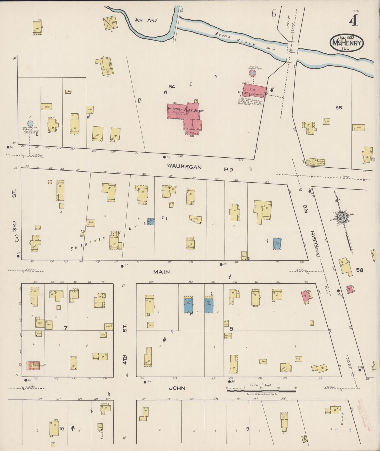 Sanborn Fire Insurance Map from McHenry, McHenry County, Illinois (1922), Sheet #0004 - Historic Sanborn Fire Insurance Map Print, vintage old map wall art, antique decor, genealogy gift, Illinois Illinois map
