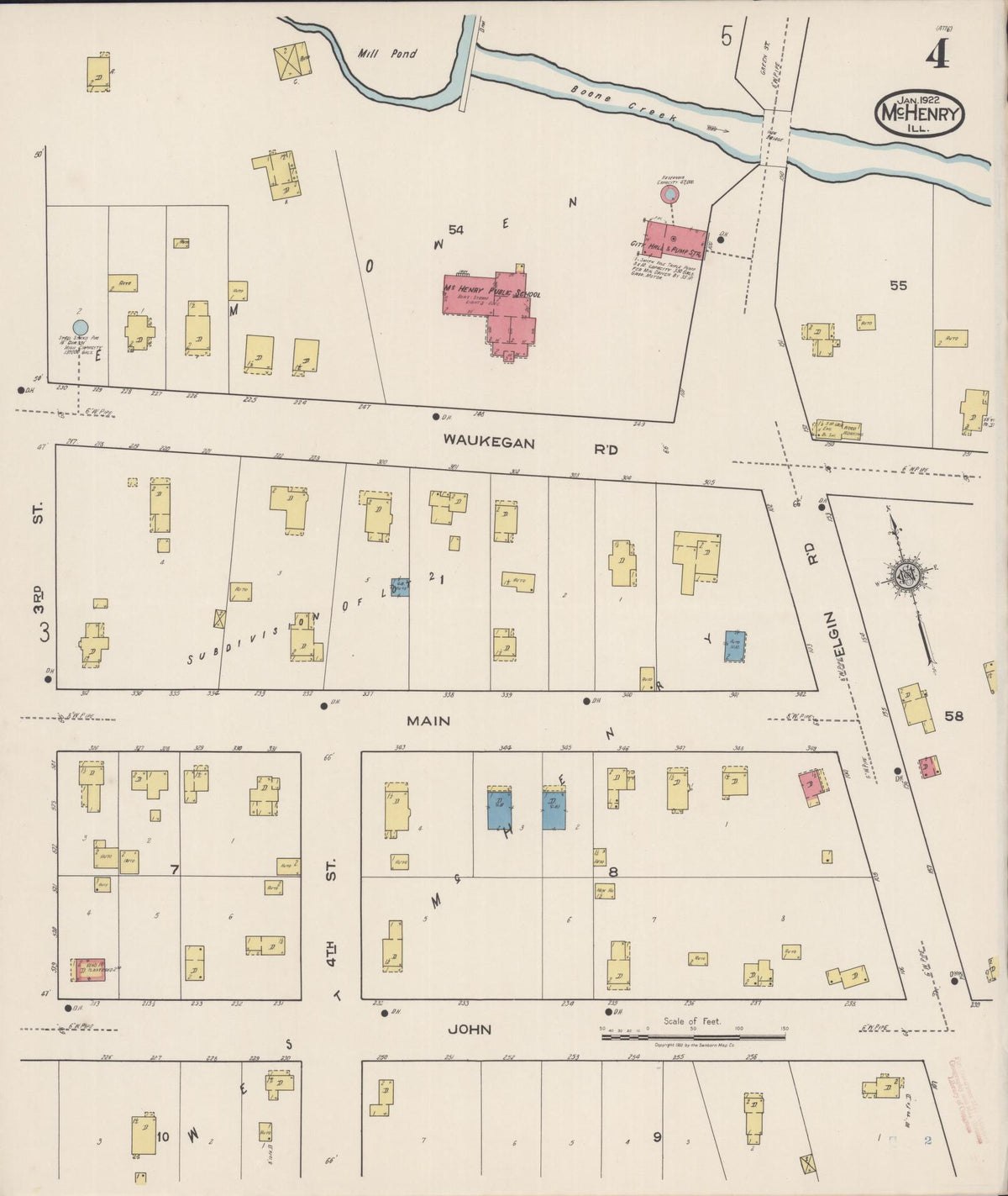 Sanborn Fire Insurance Map from McHenry, McHenry County, Illinois (1922), Sheet #0004 - Historic Sanborn Fire Insurance Map Print, vintage old map wall art, antique decor, genealogy gift, Illinois Illinois map