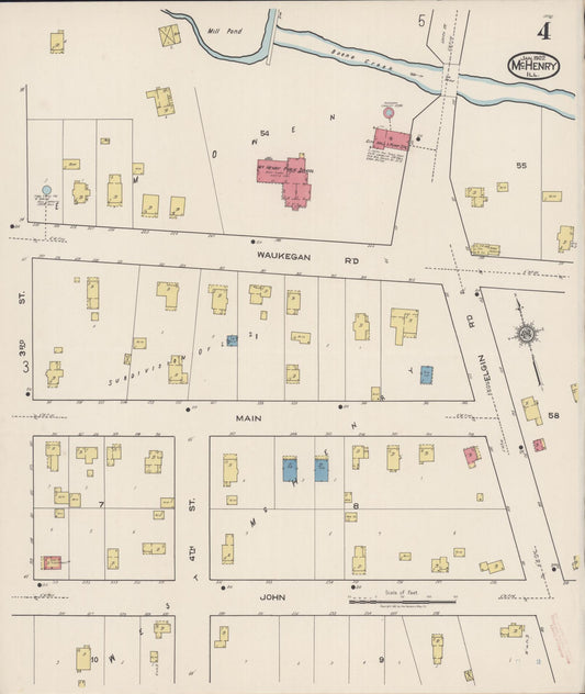 Sanborn Fire Insurance Map from McHenry, McHenry County, Illinois (1922), Sheet #0004 - Historic Sanborn Fire Insurance Map Print, vintage old map wall art, antique decor, genealogy gift, Illinois Illinois map