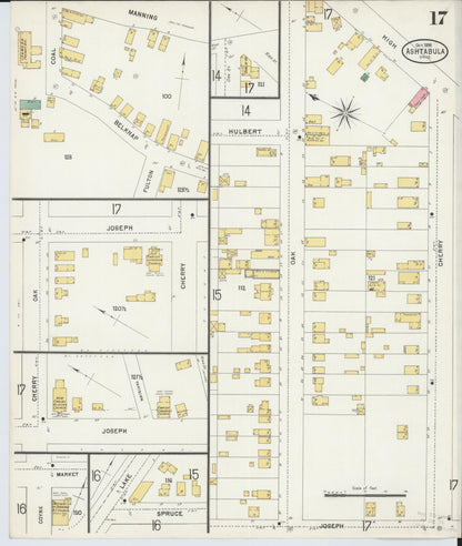 Sanborn Fire Insurance Map from Ashtabula, Ashtabula County, Ohio (1898), Sheet #0017 - Historic Sanborn Fire Insurance Map Print, vintage old map wall art, antique decor, genealogy gift, Ohio Ohio map