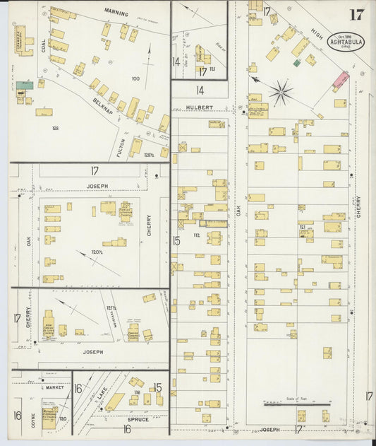 Sanborn Fire Insurance Map from Ashtabula, Ashtabula County, Ohio (1898), Sheet #0017 - Historic Sanborn Fire Insurance Map Print, vintage old map wall art, antique decor, genealogy gift, Ohio Ohio map