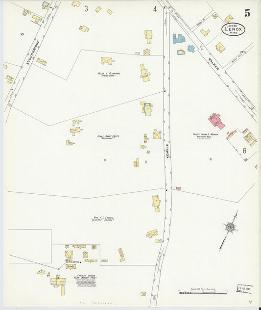 Sanborn Fire Insurance Map from Lenox, Berkshire County, Massachusetts (1911), Sheet #0005 - Historic Sanborn Fire Insurance Map Print, vintage old map wall art, antique decor, genealogy gift, Massachusetts Massachusetts map
