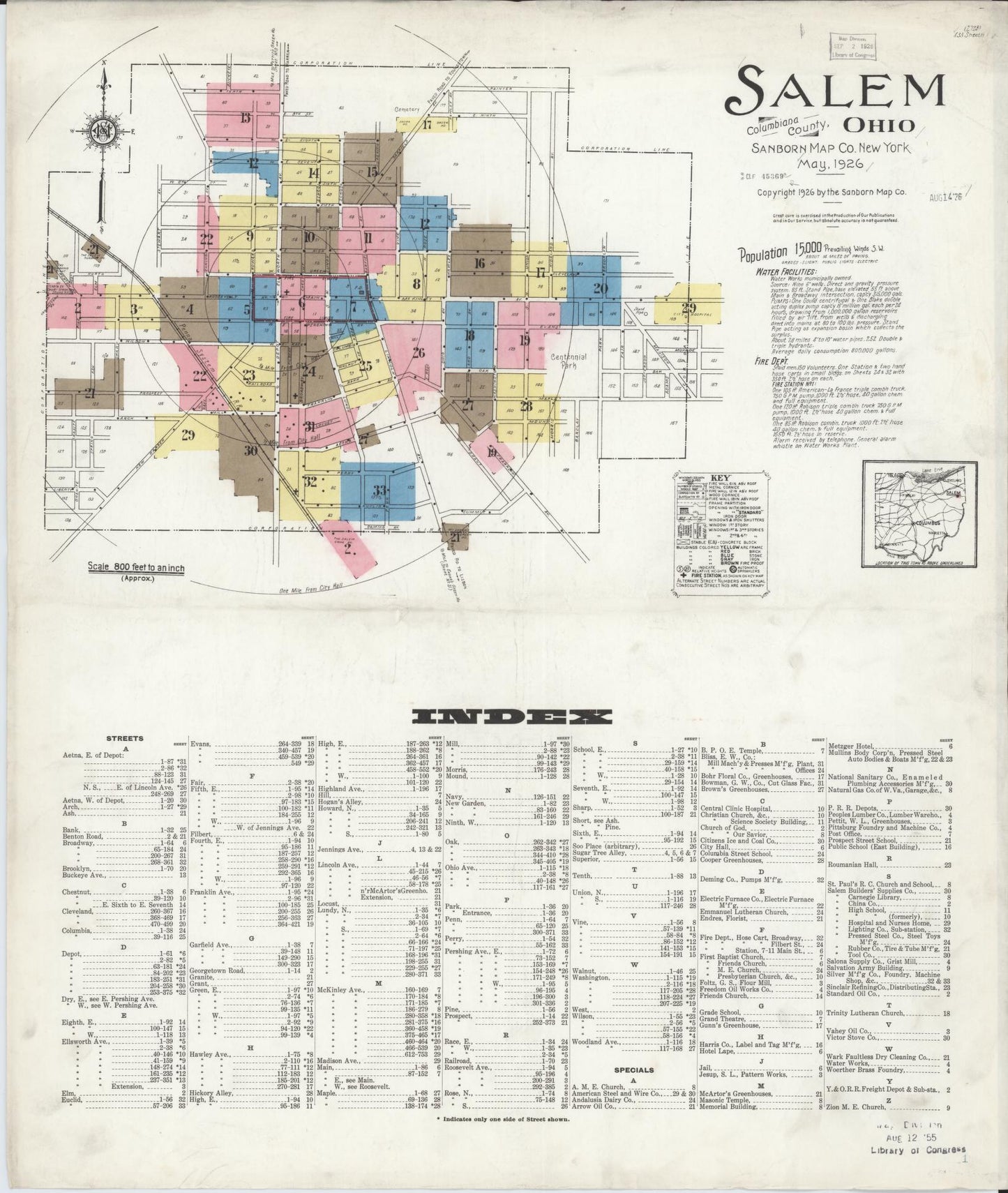 Sanborn Fire Insurance Map from Salem, Columbiana County, Ohio (1926), Sheet #0001 - Complete Map Set gallery image, historic Sanborn map, vintage wall art, Ohio Ohio