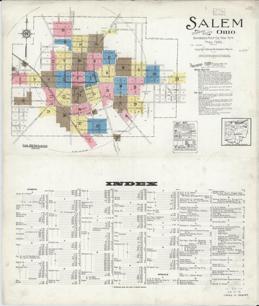 Sanborn Fire Insurance Map from Salem, Columbiana County, Ohio (1926), Sheet #0001 - Complete Map Set gallery image, historic Sanborn map, vintage wall art, Ohio Ohio