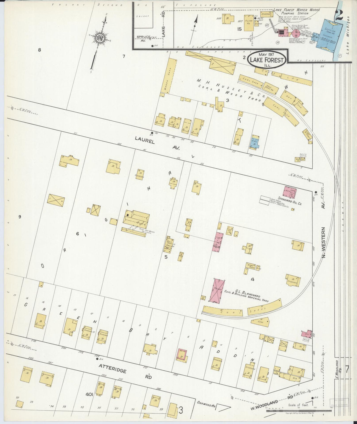 Sanborn Fire Insurance Map from Lake Forest, Lake County, Illinois (1917), Sheet #0002 - Historic Sanborn Fire Insurance Map Print, vintage old map wall art, antique decor, genealogy gift, Illinois Illinois map