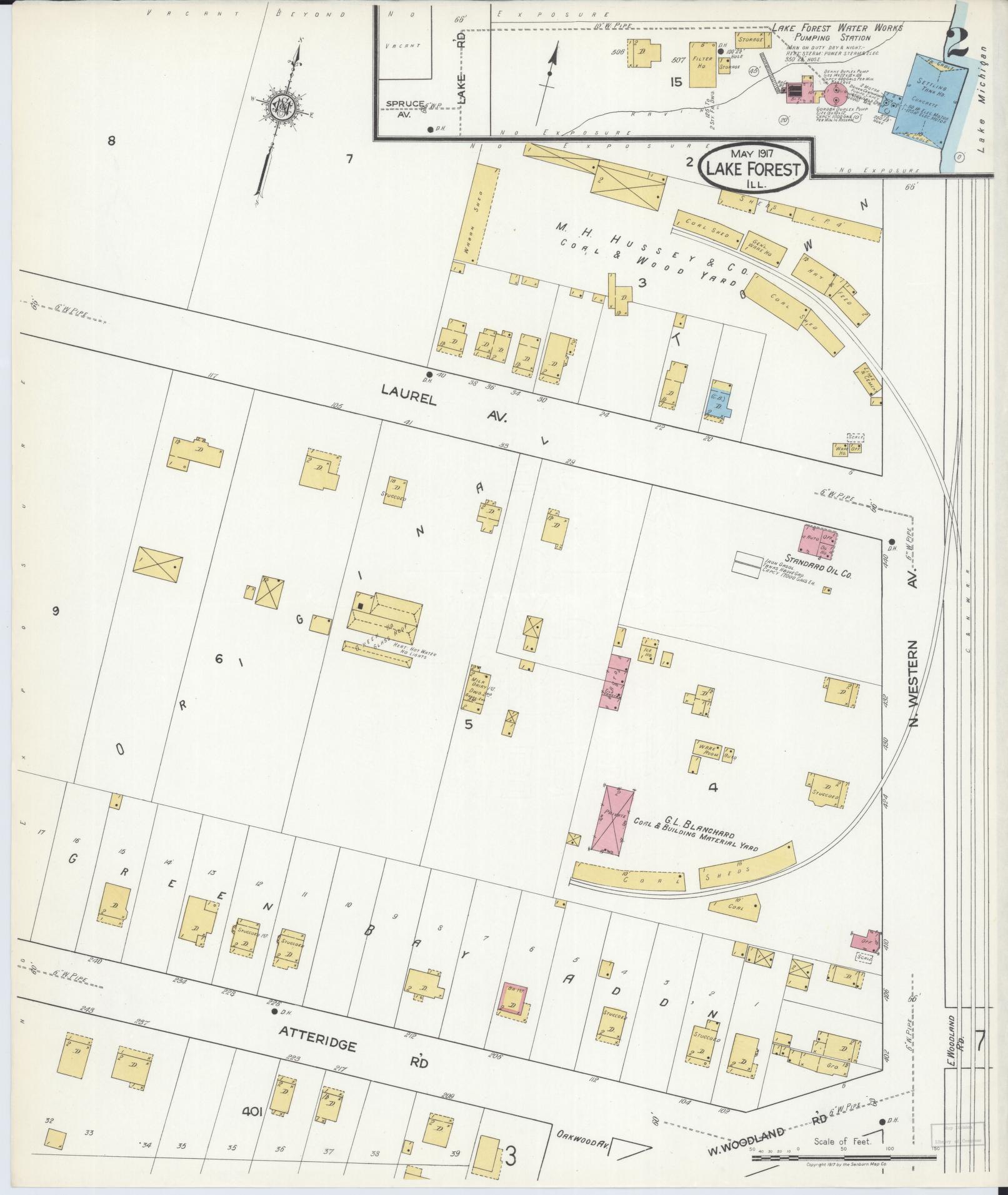 Sanborn Fire Insurance Map from Lake Forest, Lake County, Illinois (1917), Sheet #0002 - Historic Sanborn Fire Insurance Map Print, vintage old map wall art, antique decor, genealogy gift, Illinois Illinois map