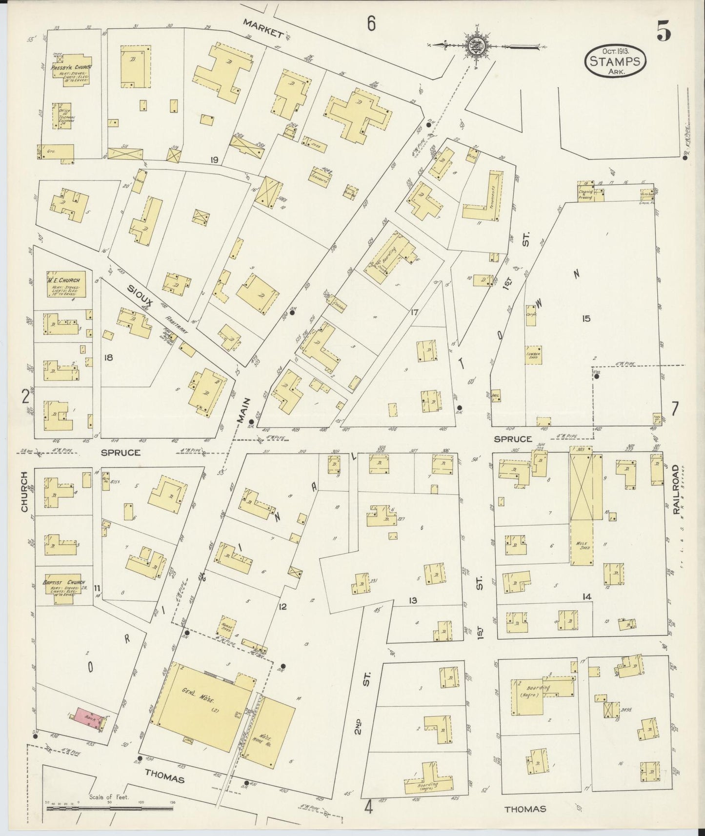 Sanborn Fire Insurance Map from Stamps, Lafayette County, Arkansas (1913), Sheet #0005 - Complete Map Set gallery image, historic Sanborn map, vintage wall art, Arkansas Arkansas